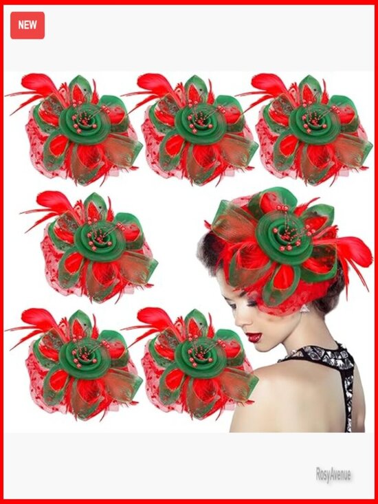 6 Pack Fascinator Hats with Feathers Mesh Flowers for Parties Weddings